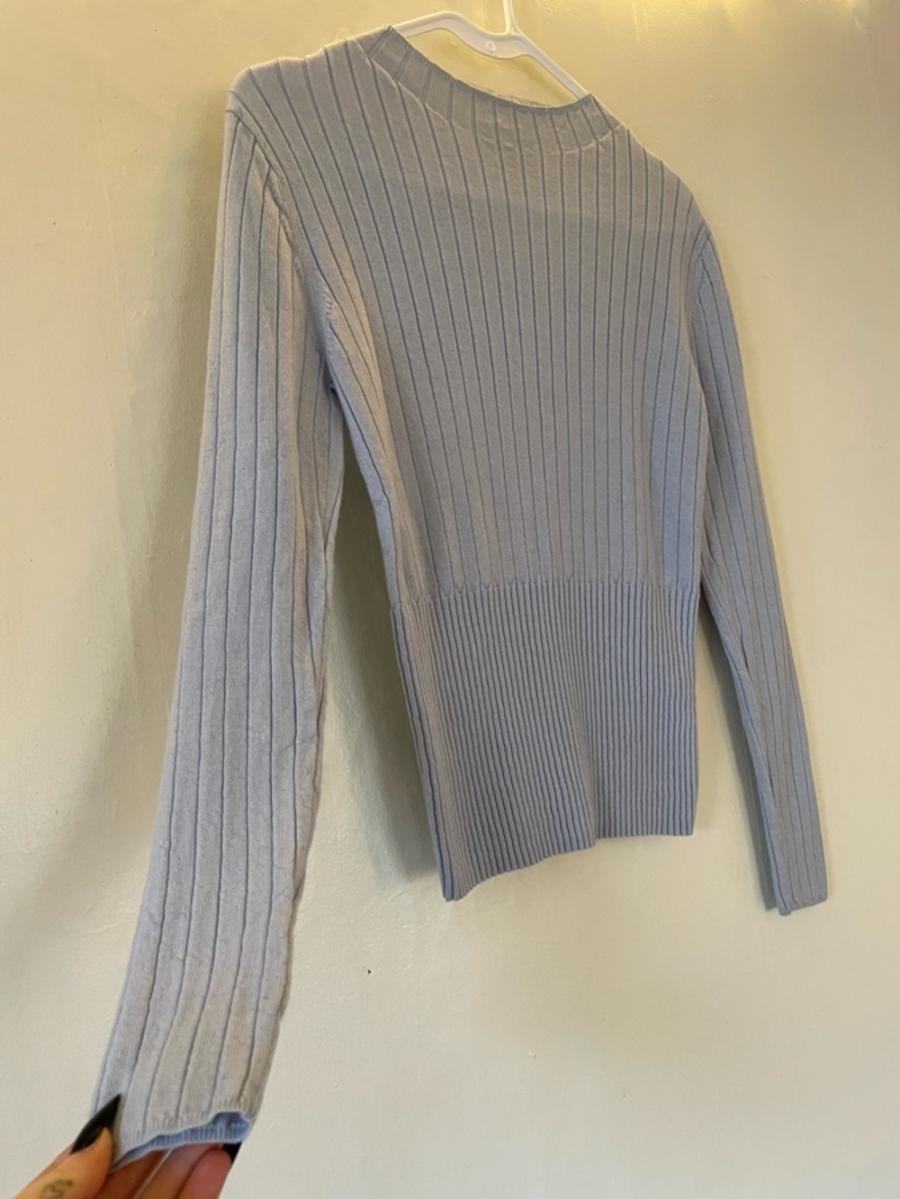 Banana Republic Pale Blue 100% Merino Wool Ribbed Crew Sweater Top Light Air Y2K - Picture 5 of 12